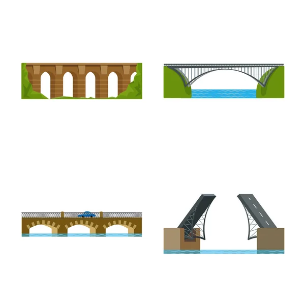 브리지 워크와 다리 기호의 벡터 일러스트입니다. 웹에 대 한 브리지 워크 및 랜드마크 주식 기호 컬렉션. — 스톡 벡터