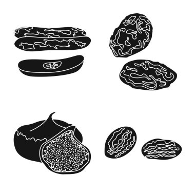 Vitamin ve doğa logosu vektör illüstrasyon. Web için vitamin ve kurutulmuş stok sembolü seti.