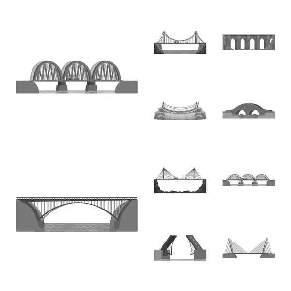 Geïsoleerde object van design en construct logo. Set van ontwerp en brug aandelensymbool voor web. — Stockvector