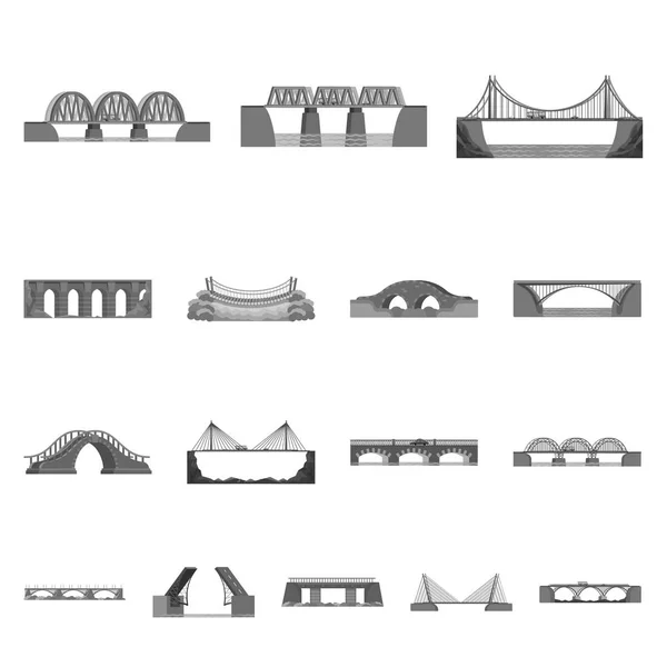 Progettazione vettoriale del segno di progettazione e costruzione. Set di icone vettoriali di progettazione e ponte per magazzino . — Vettoriale Stock