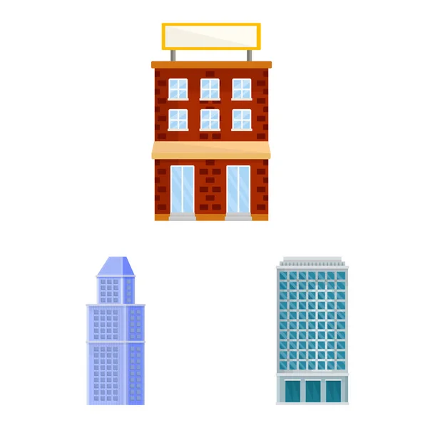 Design vettoriale della facciata e dell'icona dell'edificio. Raccolta di illustrazione vettoriale facciata e stock esterno . — Vettoriale Stock