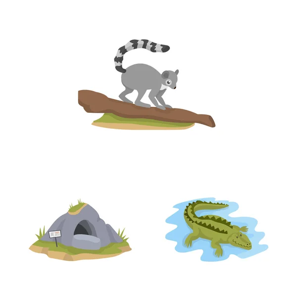 Conception vectorielle du zoo et du panneau de parc. Collection de zoo et de stock d'animaux symbole pour la toile . — Image vectorielle
