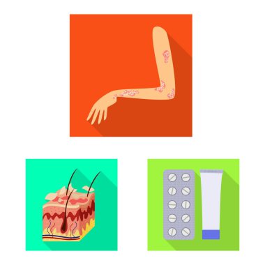 Dermatoloji ve hastalık simgesivektör illüstrasyon. Stok için dermatoloji ve tıbbi vektör simgesi seti.