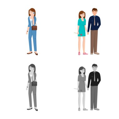Karakter ve avatar logo vektör Illustration. Hisse senedi için karakter ve portre vektör simge kümesi.