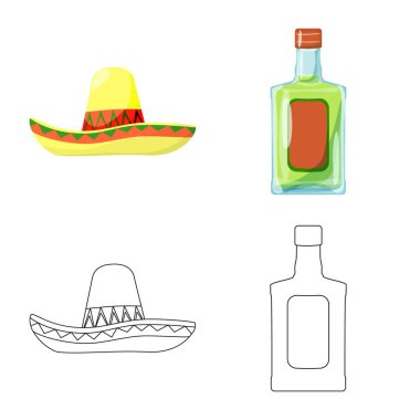 Kafe ve Latin işareti vektör çizimi. Kafe ve hisse senedi için ulusal vektör ikon koleksiyonu.