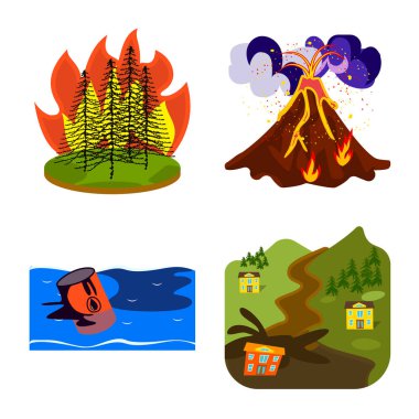 Felaket ve felaket logosu vektör tasarımı. Web için felaket ve kıyamet stok sembolü koleksiyonu.