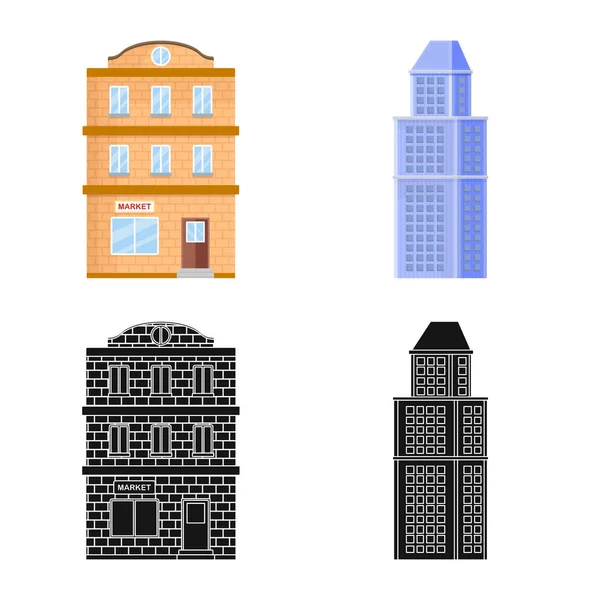 Ilustración vectorial del logotipo municipal y central. Conjunto de iconos vectoriales municipales y inmobiliarios para stock . — Vector de stock