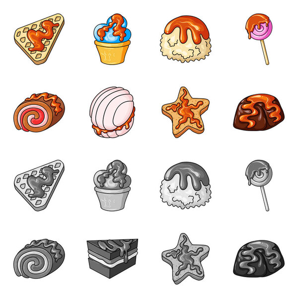 Vector design of confectionery and culinary sign. Set of confectionery and product stock symbol for web.
