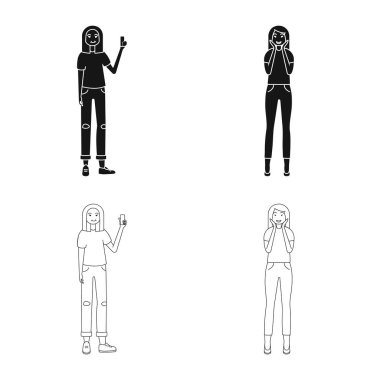 Duruş ve ruh hali işareti vektör Illustration. Duruş ve hisse senedi için kadın vektör ikon koleksiyonu.