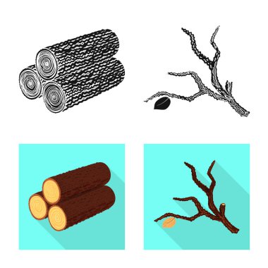 Ağaç ve ham logo vektör çizimi. Hisse senedi için ağaç ve inşaat vektör simge topluluğu.