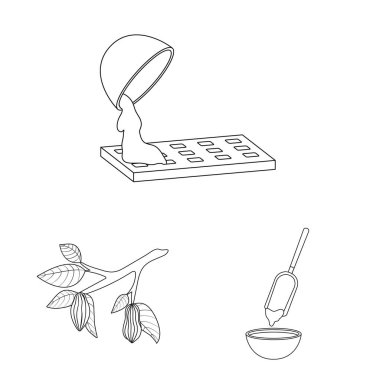 Kakao ve fasulye logosu vektör tasarımı. Web için kakao ve tatlılık stok sembolü seti.