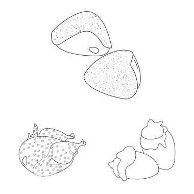 Gıda ve ızgara sembolü yalıtılmış nesne. Gıda ve kuş hisse senedi vektör çizim topluluğu.