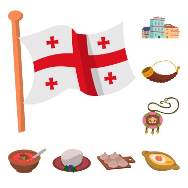 Kafkasya ve gelenek logo vektör tasarımı. Kafkasya ve öznitelikleri koleksiyonu stok web simgesi.