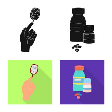 Diyet ve tedavi işareti yalıtılmış nesne. Diyet ve ilaç hisse senedi vektör çizim seti.