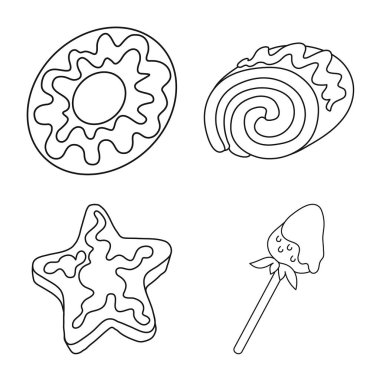 Tatlı ve ürün sembolü vektör illüstrasyon. Web için tatlı ve karamel stok sembolü seti.