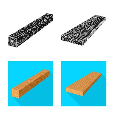 Ağaç ve ham işareti vektör tasarımı. Ağaç ve inşaat hisse senedi vektör çizim seti.