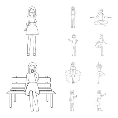 Duruş ve ruh hali simge vektör tasarımı. Duruş ve web için kadın hisse senedi simgesi.