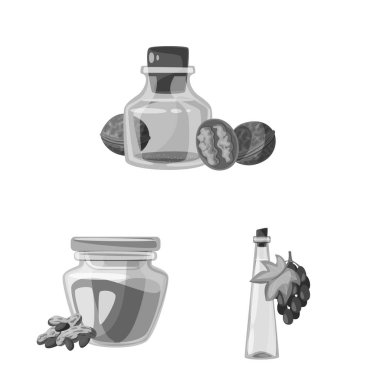 Beslenme ve organik işareti vektör illüstrasyon. Beslenme ve cam stok vektör illüstrasyon seti.