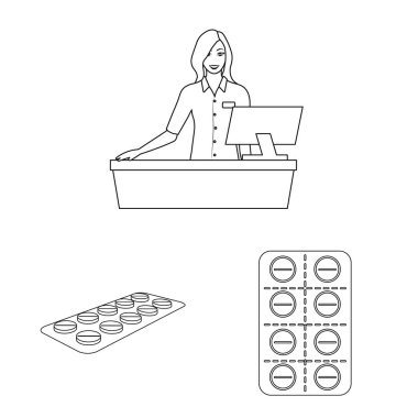 Eczane ve ilaç logo yalıtılmış nesne. Eczane ve sağlık hisse senedi vektör çizim topluluğu.