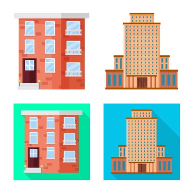 Belediye vektör tasarımı ve merkezi oturum açın. Belediye topluluğu ve hisse senedi için emlak vektör simgesi.