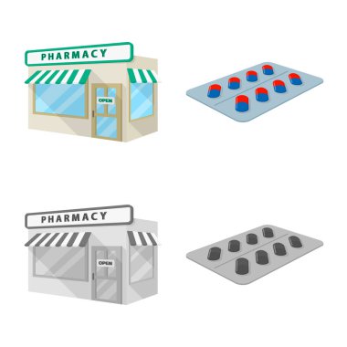 Perakende ve sağlık sembol vektör tasarımı. Perakende ve sağlık hisse senedi vektör çizim topluluğu.