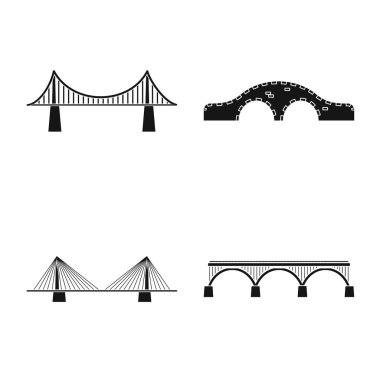 Yapı ve yan logosunun yalıtılmış nesnesi. Yapı ve köprü stok vektör illüstrasyon seti.