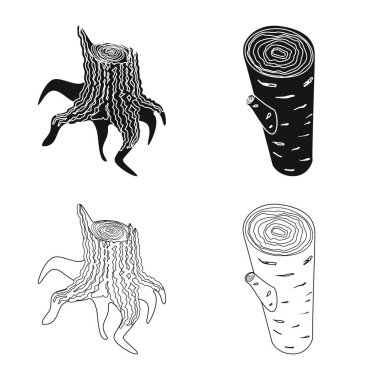 Ağaç ve ham logo yalıtılmış nesne. Ağaç ve inşaat hisse senedi vektör çizim topluluğu.