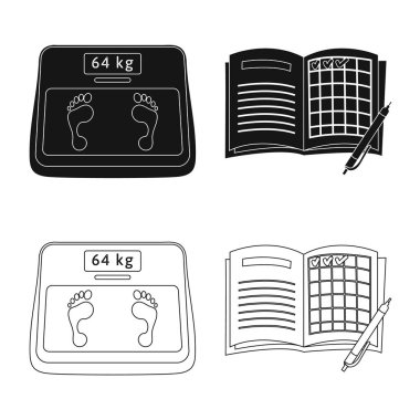 Diyet ve tedavi logosu yalıtılmış nesne. Web için diyet ve ilaç hisse senedi simgesi kümesi.