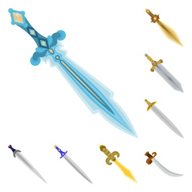 Kılıç ve hançer logosu vektör tasarımı. Stok için kılıç ve silah vektör simgesi koleksiyonu.