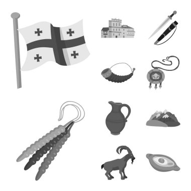 Özniteliklerin vektör tasarımı ve turizm işareti. Öznitelikler kümesi ve ulusal stok vektör illüstrasyon.