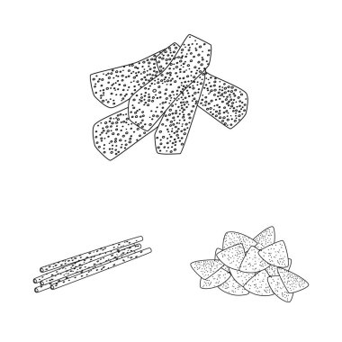 Ürün ve menü sembolünün yalıtılmış nesnesi. Stok için ürün ve lezzet vektör simgesi seti.