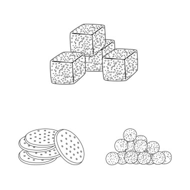 Ürün ve menü işaretivektör illüstrasyon. Ürün ve lezzet stok vektör illüstrasyon seti.