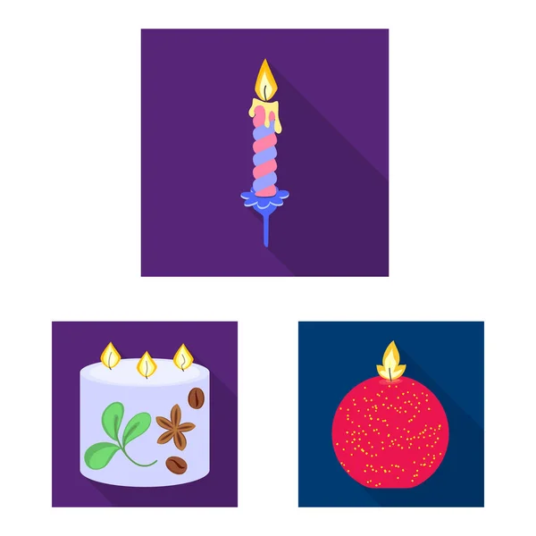 Vektor-Illustration von Kerzenlicht und Deko-Logo. Set aus Kerzenlicht und Flammenstock-Symbol für Web. — Stockvektor