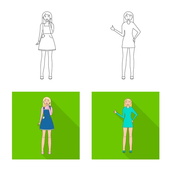 Conception vectorielle de la posture et du signe d'humeur. Ensemble de posture et symbole de stock femelle pour la toile . — Image vectorielle