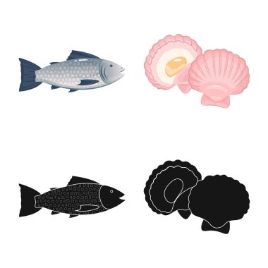 Taze vektör çizim ve Restoran oturum açın. Hisse senedi için taze ve deniz vektör simge kümesi.