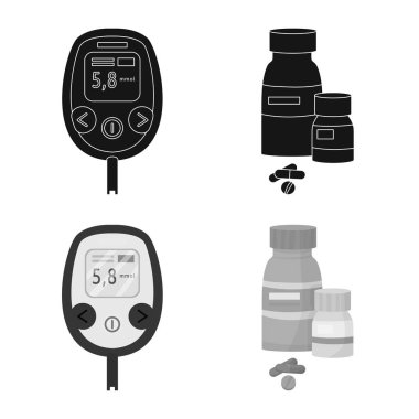 Diyet ve tedavi simge vektör Illustration. Web için diyet ve ilaç hisse senedi simgesi kümesi.