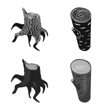 Ağaç ve ham logo yalıtılmış nesne. Ağaç ve inşaat hisse senedi vektör çizim topluluğu.