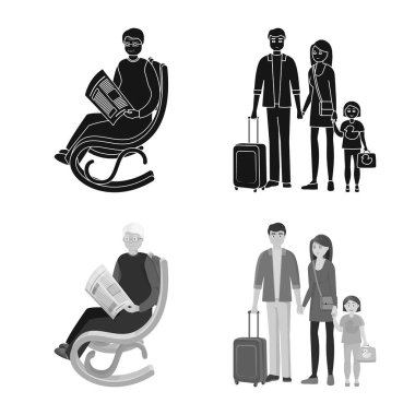 Karakter ve avatar simge vektör Illustration. Web için karakter ve portre hisse senedi simgesi kümesi.