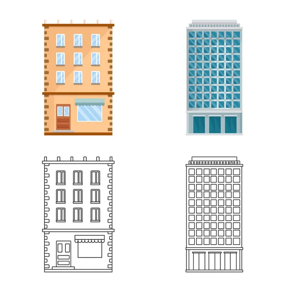 Ilustración vectorial del logotipo municipal y central. Conjunto de iconos vectoriales municipales y inmobiliarios para stock . — Archivo Imágenes Vectoriales