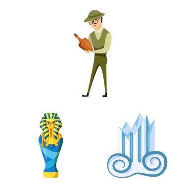 Arkeoloji ve tarihi simge vektör tasarımı. Arkeoloji ve kazı hisse senedi simgesi web için kümesi.