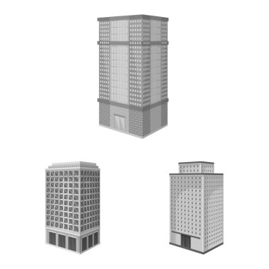 Gerçeklik ve modern burcun izole nesnesi. Gayrimenkul ve yapı stok vektör illüstrasyon koleksiyonu.
