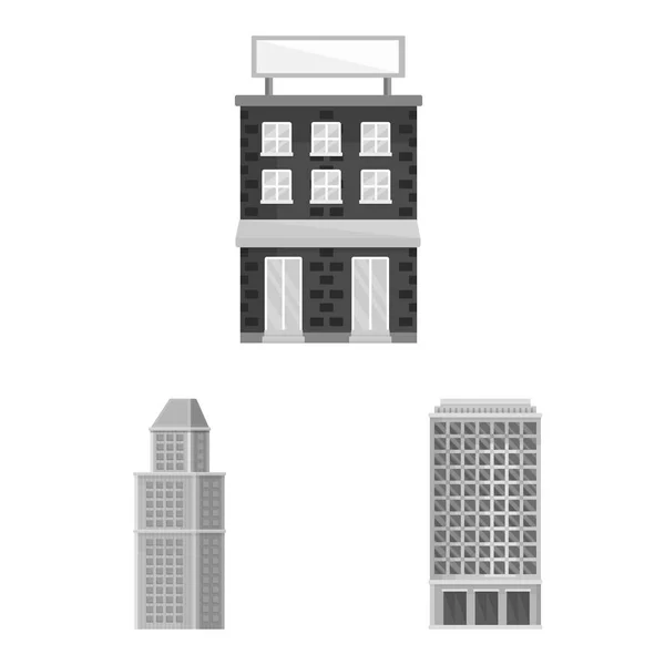 Illustrazione vettoriale della costruzione e del segno della città. Raccolta di costruzione e centro stock simbolo per il web . — Vettoriale Stock