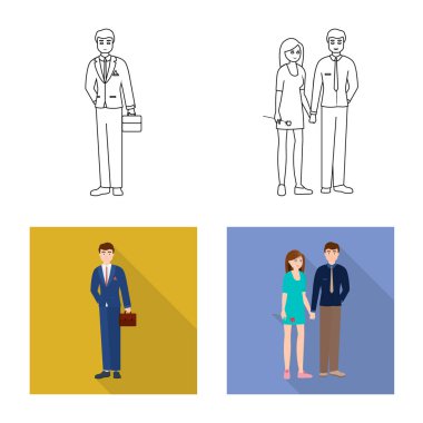 Karakter ve avatar logo yalıtılmış nesne. Hisse senedi için karakter ve portre vektör simge kümesi.