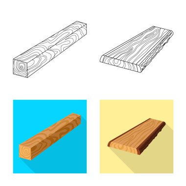 Ağaç ve ham logo yalıtılmış nesne. Ağaç ve inşaat hisse senedi vektör çizim seti.