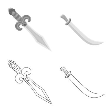 Oyun ve zırh işareti vektör tasarımı. Oyun kümesi ve hisse senedi için bıçak vektör simgesi.