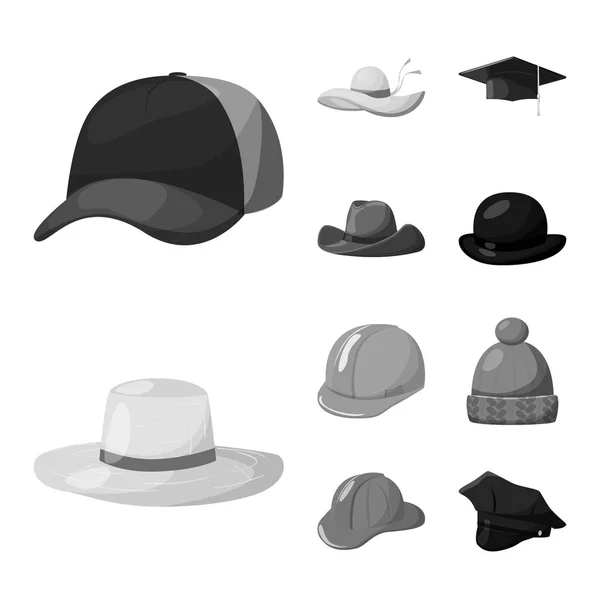 帽子和头盔图标的矢量设计。帽子和职业库存矢量插图的集合. — 图库矢量图片