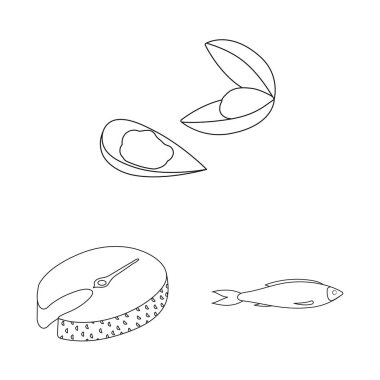 Gıda ve deniz simge vektör Illustration. Gıda ve hisse senedi için sağlıklı vektör simge kümesi.