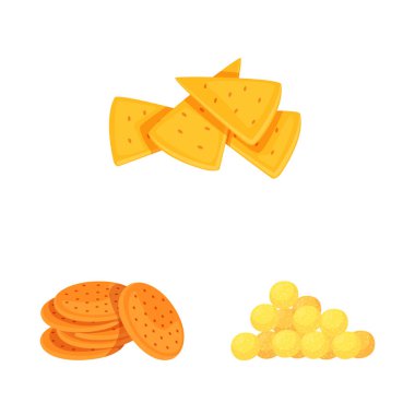 Gıda ve gevrek sembolü yalıtılmış nesne. Gıda ve lezzet hisse senedi vektör çizim seti.