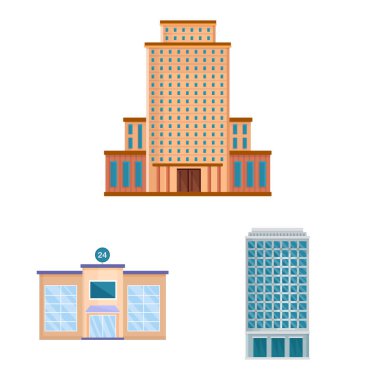 Cephe ve bina simge vektör tasarımı. Cephe ve dış hisse senedi simgesi için web topluluğu.