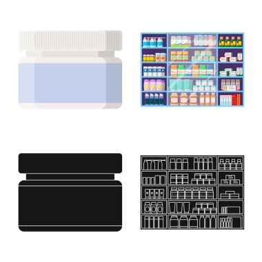 Perakende ve sağlık sembol vektör tasarımı. Perakende ve sağlık hisse senedi simgesi için web topluluğu.